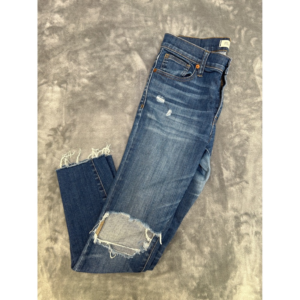 Madewell 9 High Riser Skinny Skinny Jeans Distressed Raw Hem Blue Denim Size 26